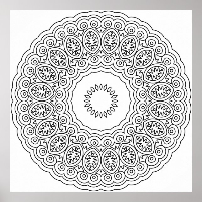 Verziertes ovales Medaillon-Mandala-Ringmuster Kun Poster (Vorne)