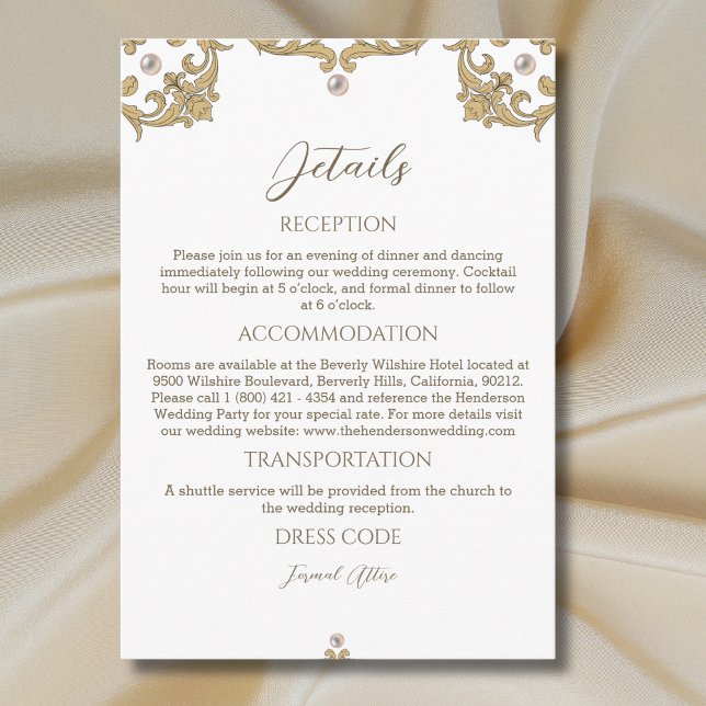 Verziertes Pearl Vintage Hochzeit Details Begleitkarte (Von Creator hochgeladen)
