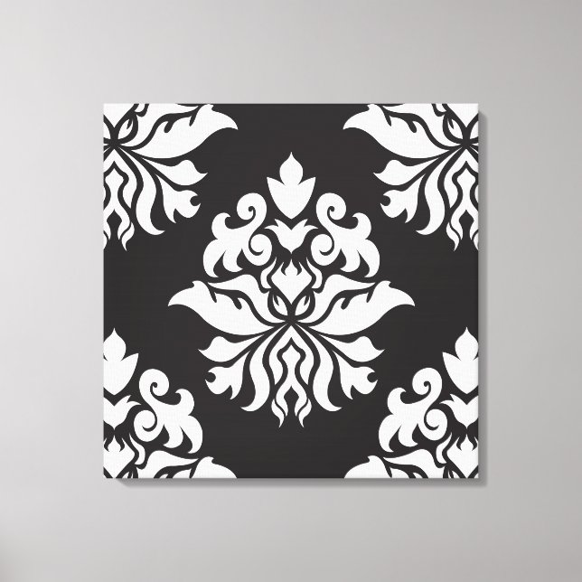 Verziertes Repetiermuster für Damask - schwarz wei Leinwanddruck (Vorderseite)
