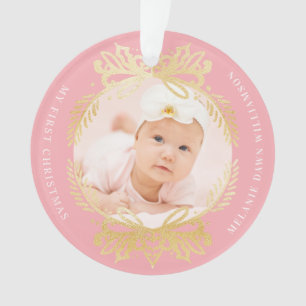 Verziertes Rosa u. das erste Weihnachten des Babys Ornament