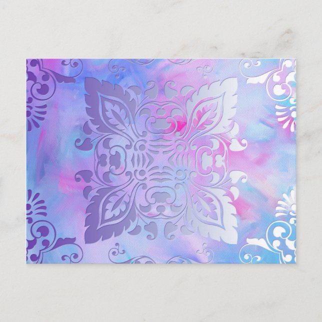 Verziertes rosa und blaues Design Postkarte (Vorderseite)