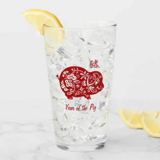 Verziertes rotes chinesisches Schwein Glas