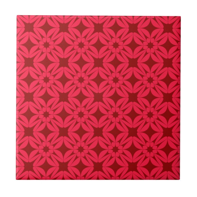 Verziertes rotes geometrisches Muster Fliese (Vorderseite)