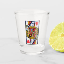 Verziertes Rotes Herz Queen Spielkarte farbig Schnapsglas