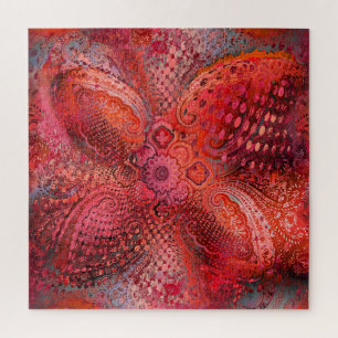 Verziertes rotes symmetrisches Paisleymuster Puzzle