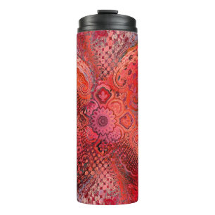 Verziertes rotes symmetrisches Paisleymuster Thermosbecher