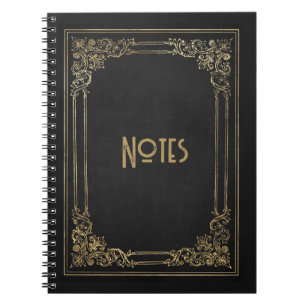 Verziertes Schwarz/Gold-Frame-Notebook Notizblock