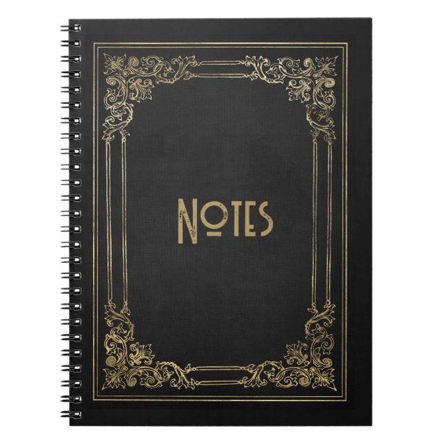 Verziertes Schwarz/Gold-Frame-Notebook Notizblock (Vorderseite)