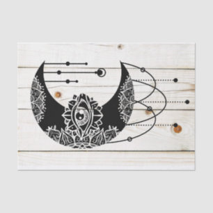 Verziertes schwarzes Mond-Auge-Mandala auf ausgebl Seidenpapier