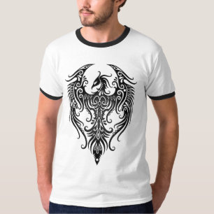 Verziertes schwarzes Stammes- Phoenix T-Shirt
