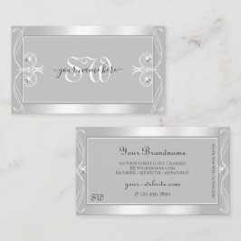 Verziertes Silver Light Gray Sparkle Jewels Monogr Visitenkarte