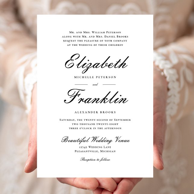 Verziertes Skript für Schwarz-Weiß-Hochzeit Einladung (Von Creator hochgeladen)