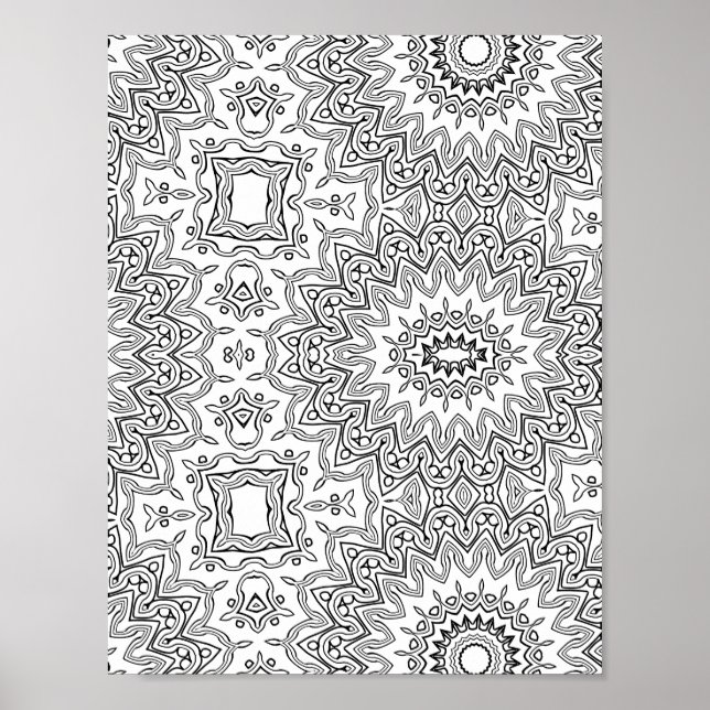 Verziertes Sonnenstrahlen-Mandala-Muster Malvorlag Poster (Vorne)