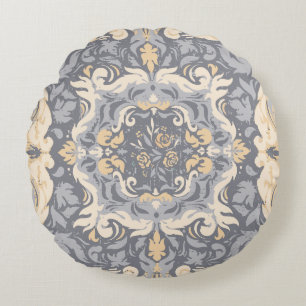 Verziertes Vintage-Blumendamask-Muster Rundes Kissen