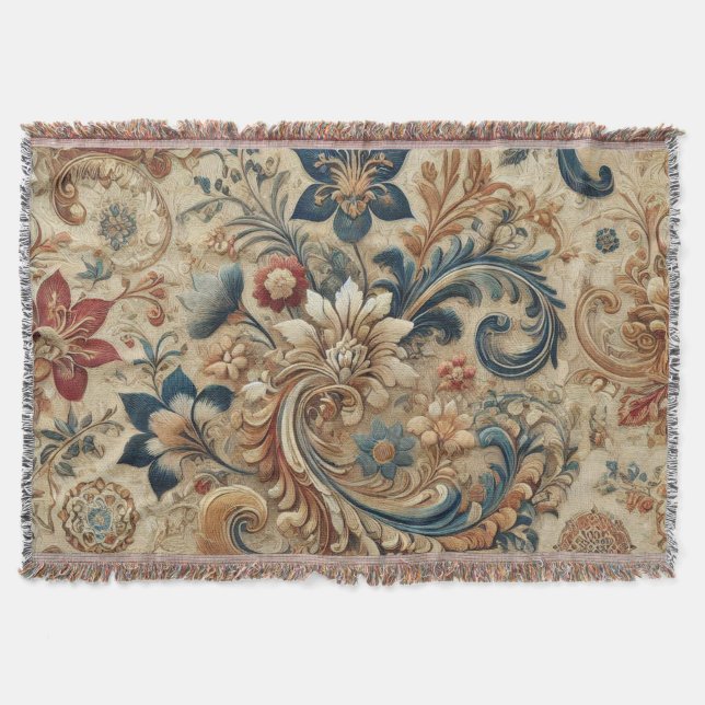 Verziertes Vintages Blumenmuster 2 Decke (Vorderseite)