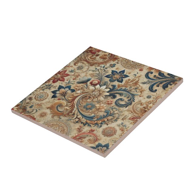 Verziertes Vintages Blumenmuster 2 Fliese (Seite)