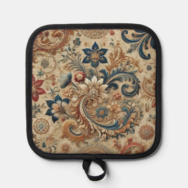 Verziertes Vintages Blumenmuster 2 Topflappen (Vorderseite)