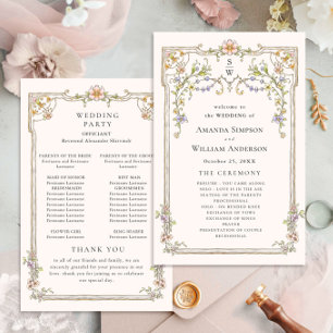 Verziertes Vintages Hochzeitsprogramm für Frame Bo