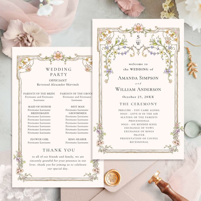 Verziertes Vintages Hochzeitsprogramm für Frame Bo (Von Creator hochgeladen)