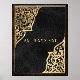 Verziertes Vintages Schwarz und Gold Poster