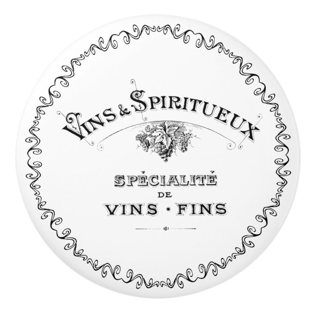 Verziertes Vintages Weinetikett Keramikknauf (Vorderseite)