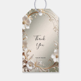 Verziertes weißes Blumenrahmen-Geschenk-Tag Geschenkanhänger