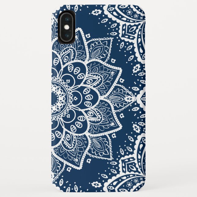 Verziertes weißes Mandala mit blauem Hintergrund Case-Mate iPhone Hülle (Rückseite)