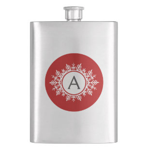 Verziertes weißes Schneeflocke-Monogramm auf Flachmann