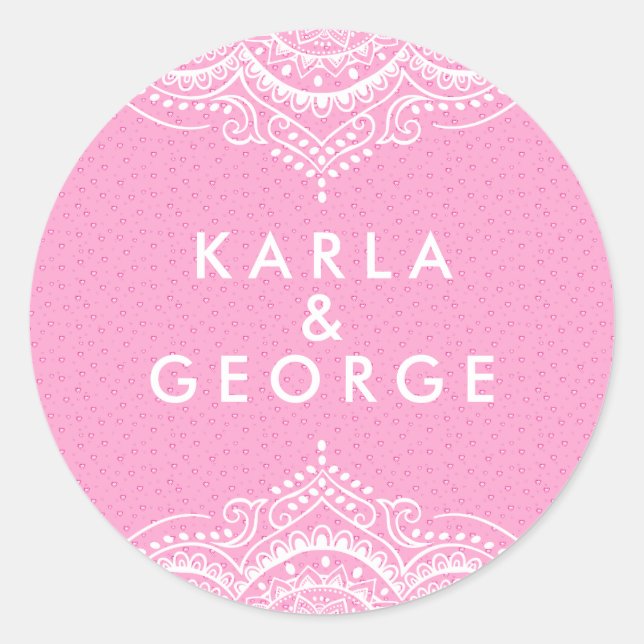 Verziertes weißes Spitzen- und rosa Herzmuster Runder Aufkleber (Vorderseite)
