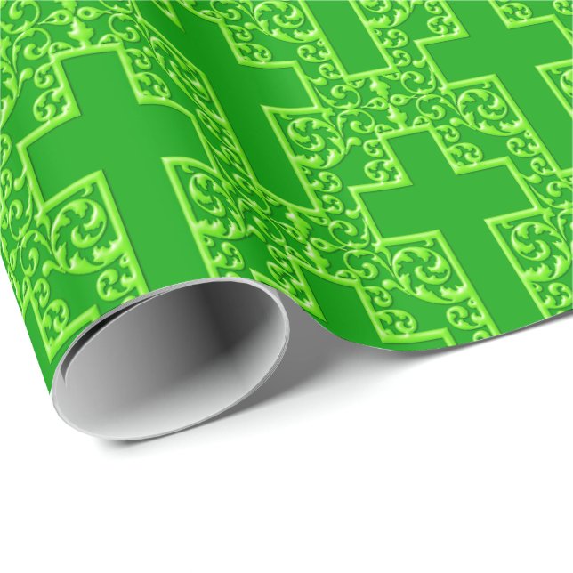 Verziertes, zweifarbiges Grün Geschenkpapier (Rolleneckpunkt)