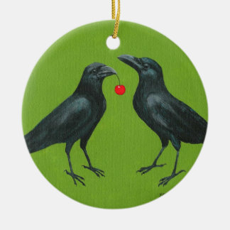 Verzierung der Krähenpaare w/cherry Keramikornament