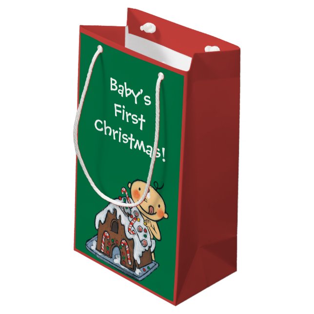 Verzierung eines Lebkuchen-Hauses für Weihnachten Kleine Geschenktüte (Rückseite Schrägansicht)