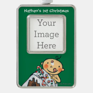 Verzierung eines Lebkuchen-Hauses für Weihnachten Rahmen-Ornament Silber