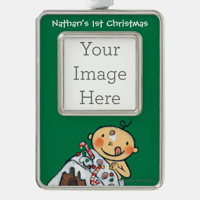 Verzierung eines Lebkuchen-Hauses für Weihnachten Rahmen-Ornament Silber (Vorderseite)