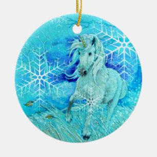 Verzierung - Feiertags-Winter-Einhorn Keramikornament