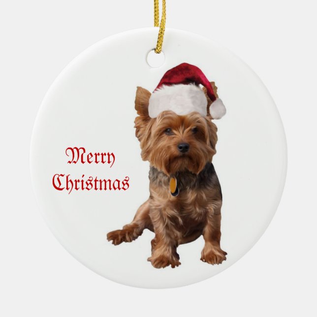 Verzierung frohe Weihnacht-Yorkshires Terrier Keramik Ornament (Vorne)