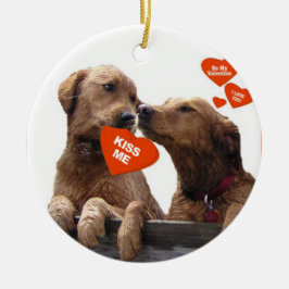 VERZIERUNG - GOLDEN RETRIEVER-VALENTINSGRUSS-KÜSSE KERAMIK ORNAMENT