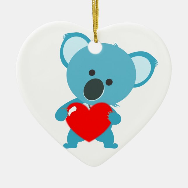 Verzierung Herz Grund Koala und sein rotes Herz Keramik Ornament (Vorne)