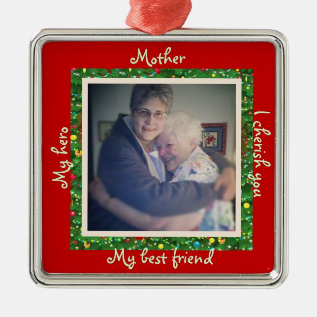 Verzierung mit der Familie, Mutter Weihnachtsschmu Silbernes Ornament (Vorne)