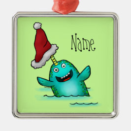 Verzierung, Namensschablone niedliches Narwhal Silbernes Ornament