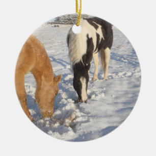 Verzierung - Pferde im Schnee Keramik Ornament