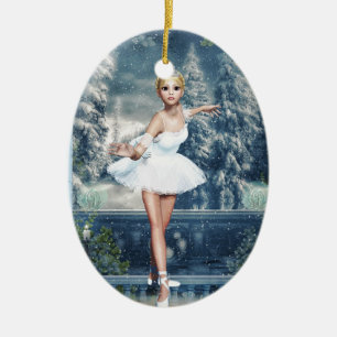Verzierung Schnee-Prinzessin-Ballerina Oval Double Keramikornament