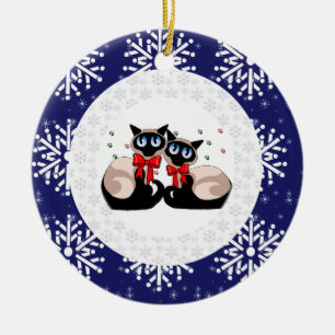 Verzierung - siamesische Weihnachtskatzen Keramik Ornament