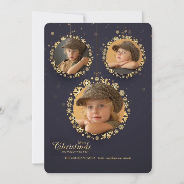 Verzierungen 3-Foto-Urlaubskarte Feiertagskarte (Vorderseite)