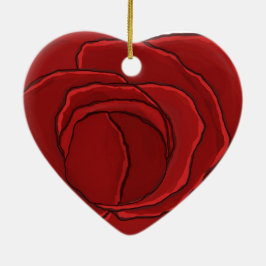 Verzierungs-Herz "Rote Rose " Keramik Ornament