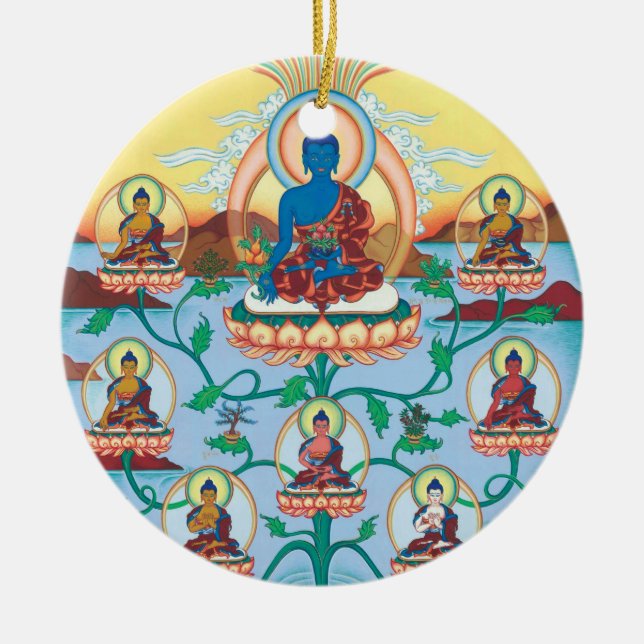 VERZIERUNGS-KERAMIK Medizin Buddha + 8 Med.Buddhas Keramikornament (Vorne)