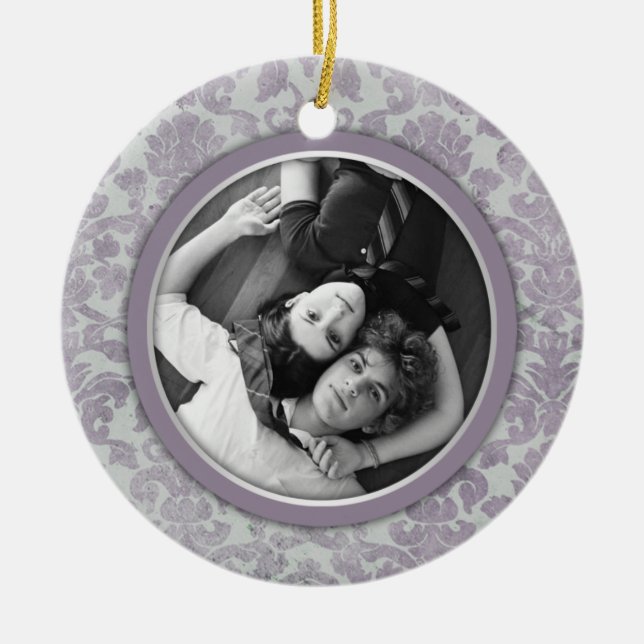 Verzierungs-Lavendel-Silber-Damast-Gastgeschenk Keramik Ornament (Vorne)