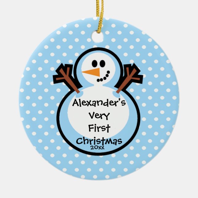 Verzierungs-Schneemann-Junge des Babys erster Keramikornament (Vorne)