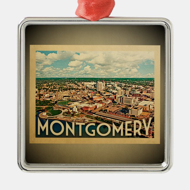 Verzierungs-Vintage Reise Montgomerys Alabama Silbernes Ornament (Vorne)