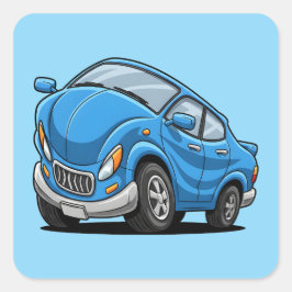 Verzogenes blaues Cartoon-Auto Quadratischer Aufkleber